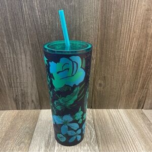 Starbucks 2022 Stainless 24oz Cold Brew Tumbler With Straw Black Blue Green